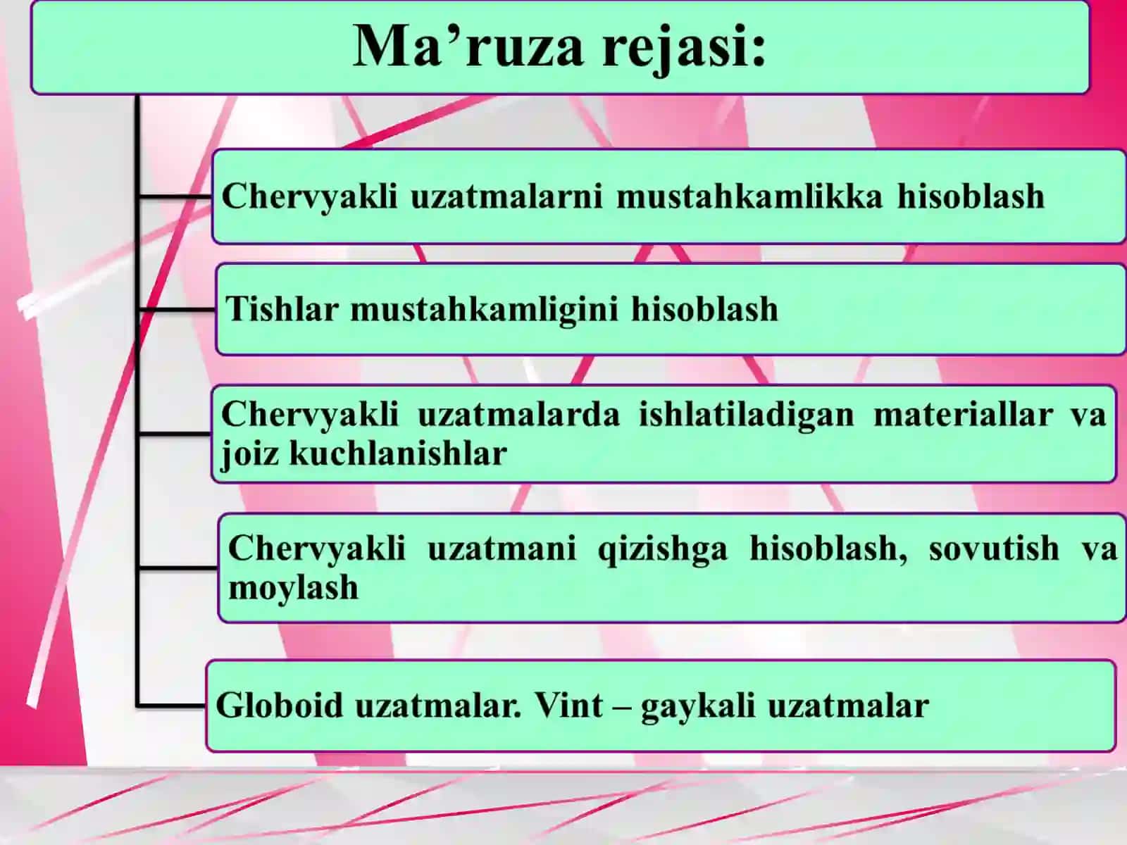 Chervyakli uzatma tishlarini mustahkamlikka hisoblash 2