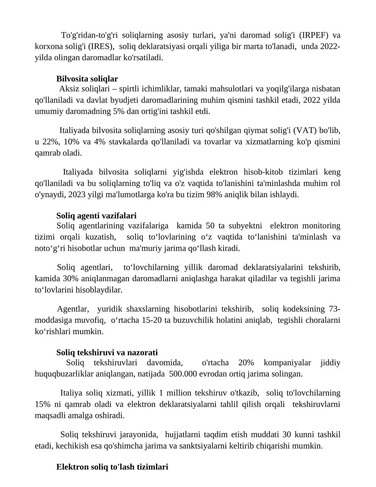 Italiyada daromad soliqlarini undirish usullari 2