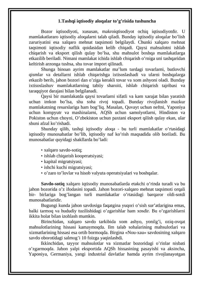 TASHQI IQTISODIY FAOLIYAT STATISTIKASI 2