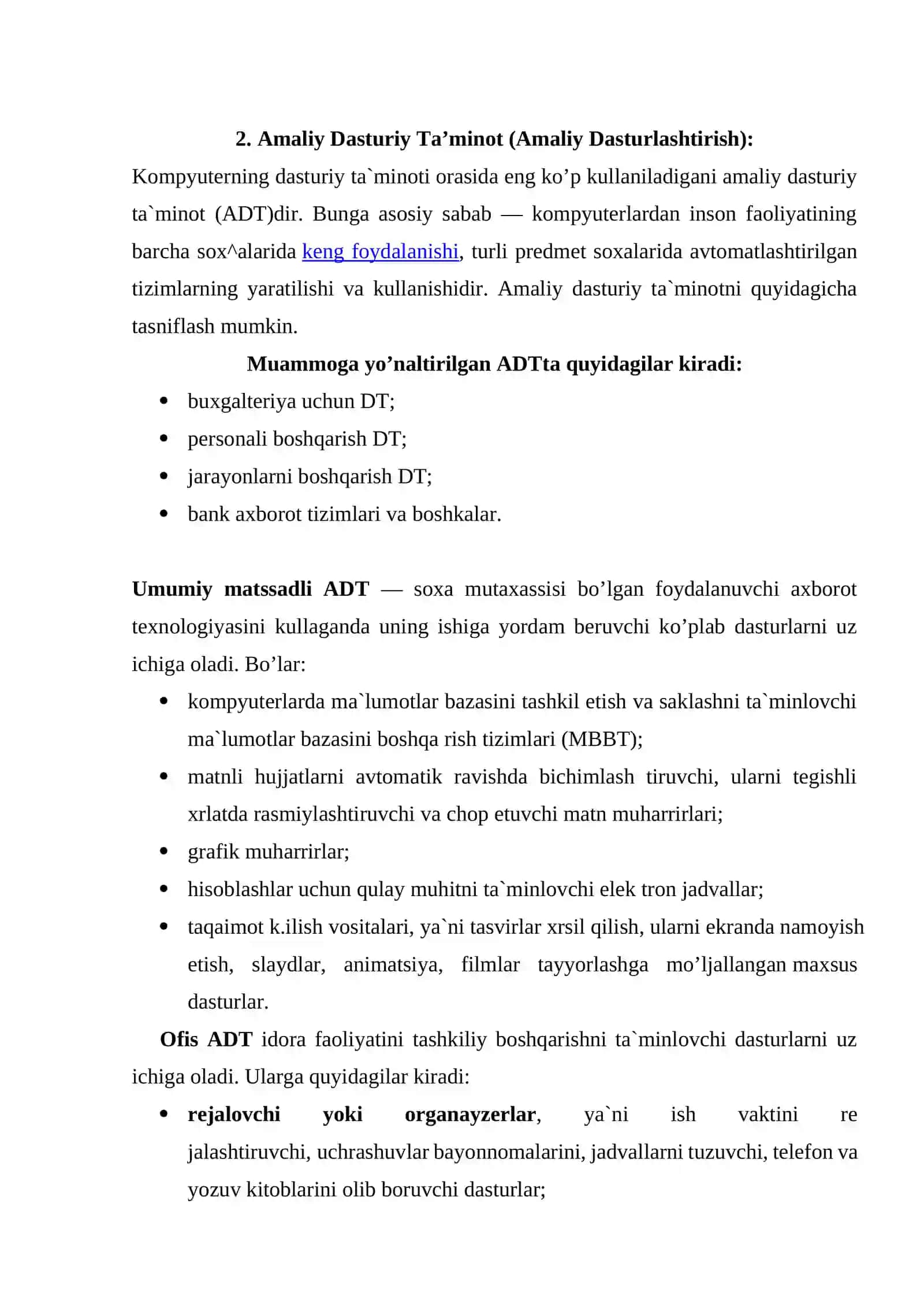 DASTURIY TA’MINOTLAR UCHTA KATEGORIYA BO’YICHA TASNIFLANGAN. 2