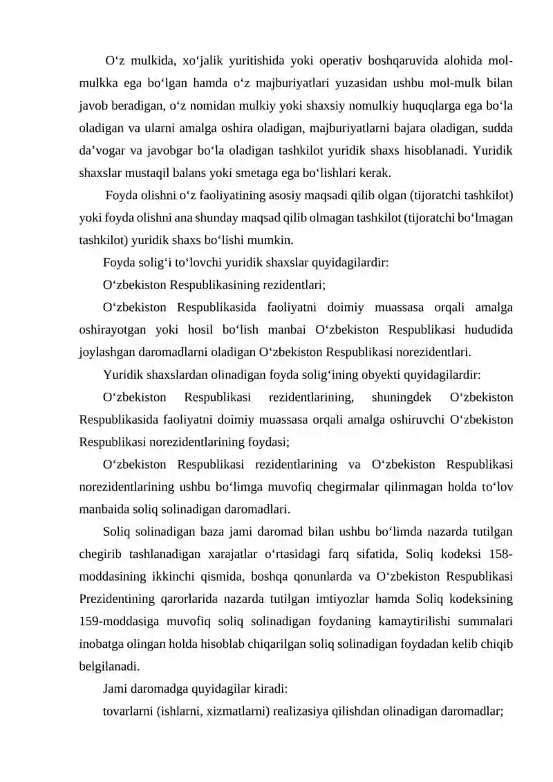 Yuridik shaxslar yer solig'i bo'yicha imtiyozlar 2