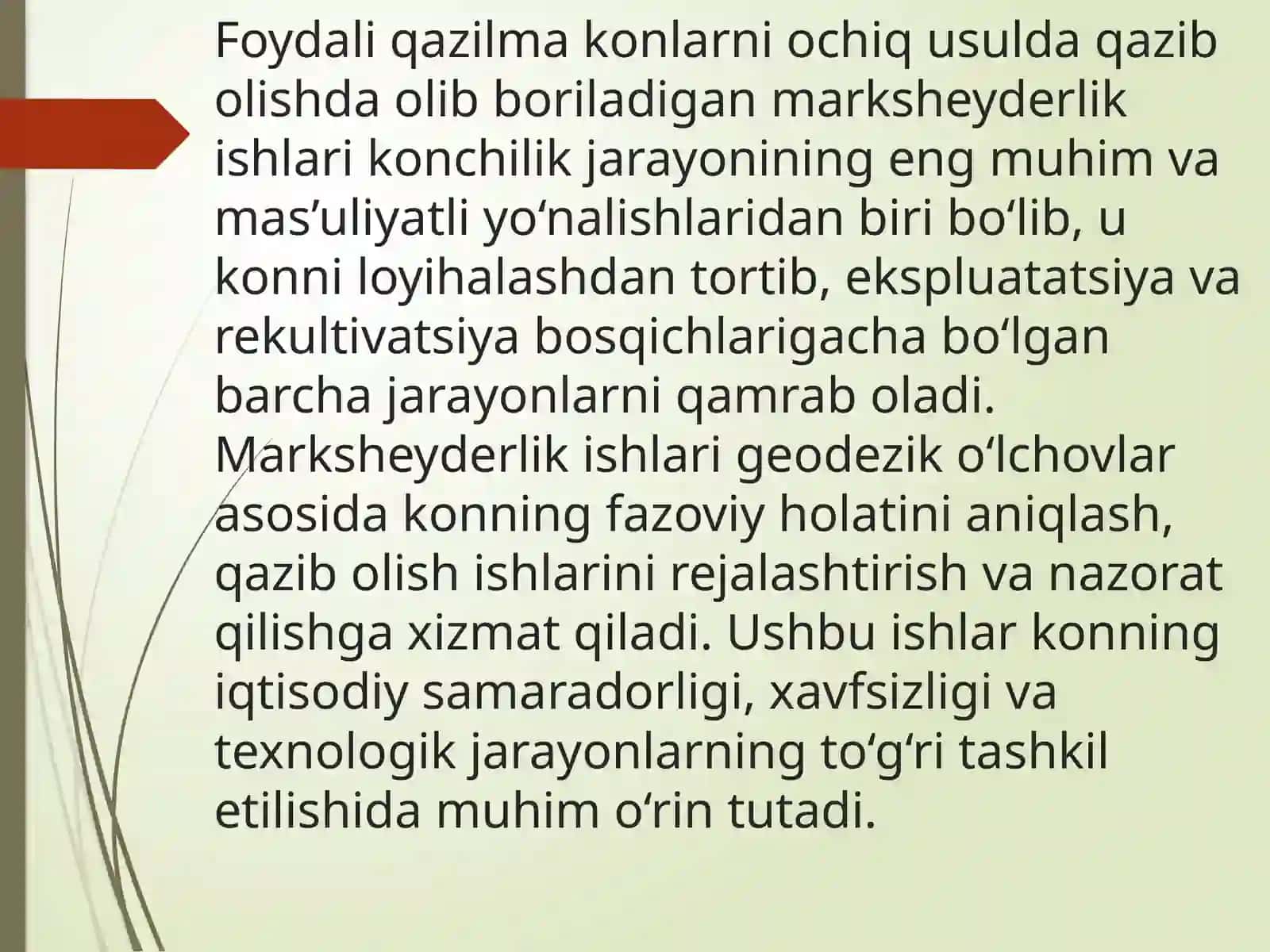 Foydali qazilmakonlarni ochi qusulda qazib olishda olib boriladigan marksheyderlik ishlari 2