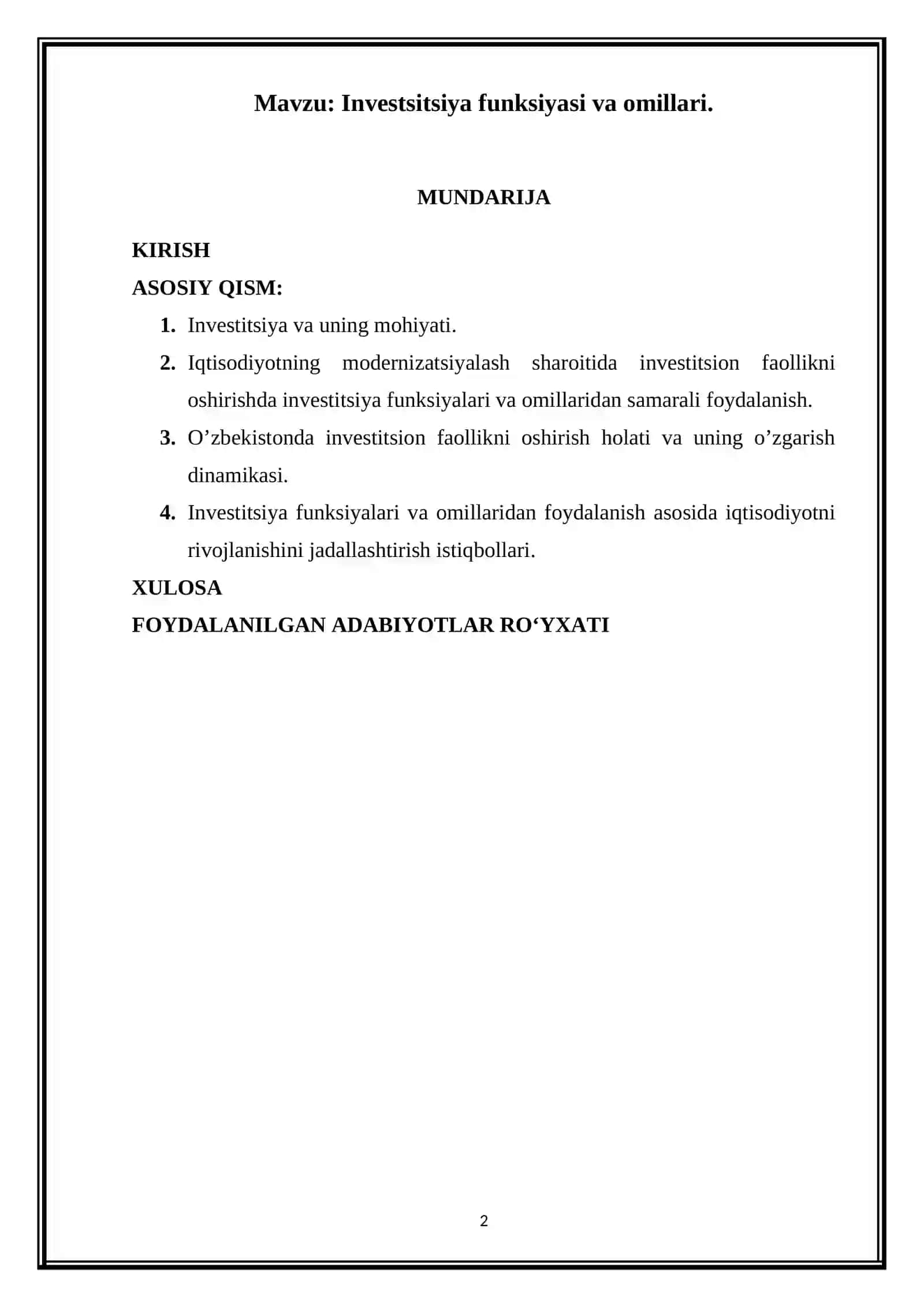 INVESTITSIYA FUNKSIYASI VA OMILLARI 2