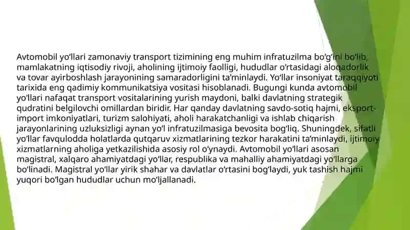 Avtomobilyo‘llari haqida umumiy tushunchalar 2