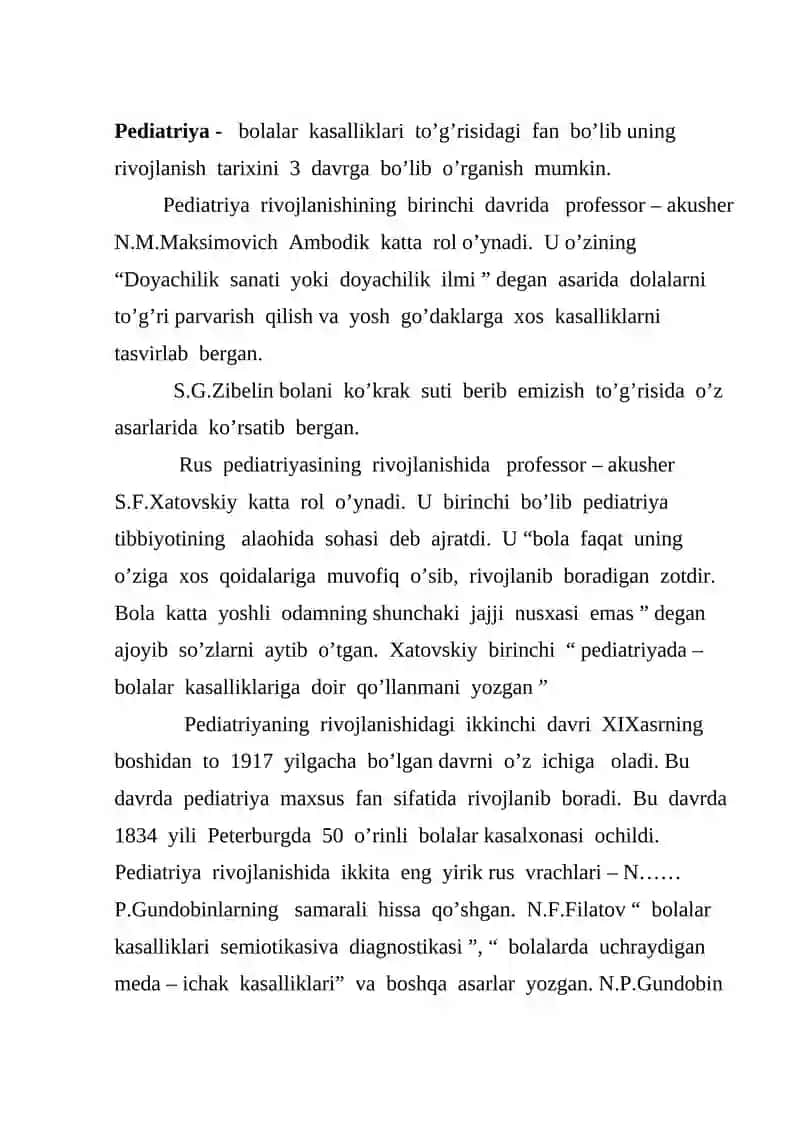 PEDIATRIYA VA BOLALAR GIGIYENASI FANINING MAQSAD VA VAZIFALARI 2