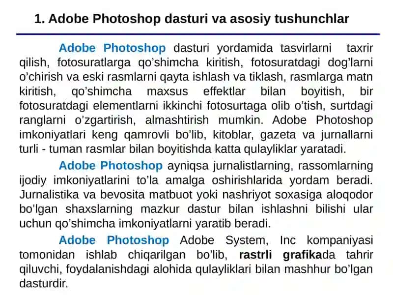 Adobe Photoshop dasturi va uning asosiy buyruqlari 2
