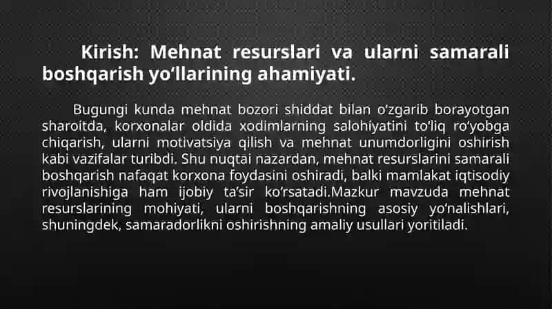 Mehnat resurslari va ularni samarali boshqarish yo‘llari 2
