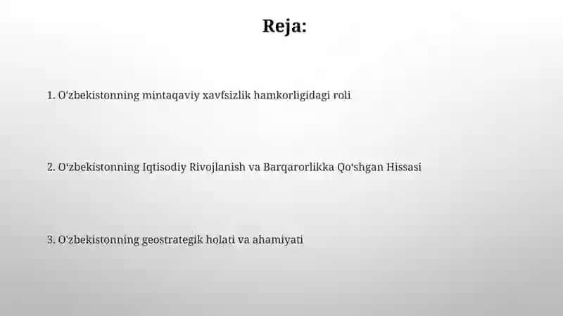 O'zbekistonning Markaziy Osiyoda tinchlik va barqarorlikni ta'minlashdagi o'rni 2