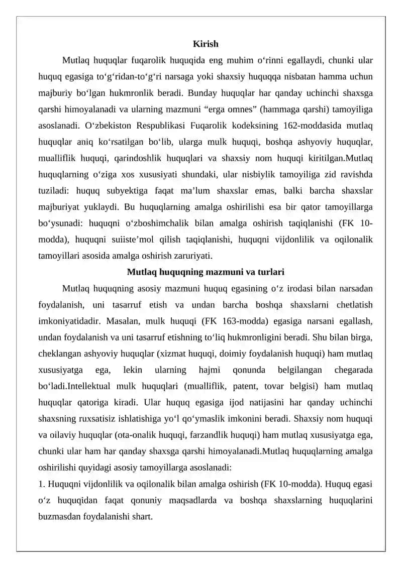 Mutlaq huquqlar va ularni amalga oshirish masalalar 2