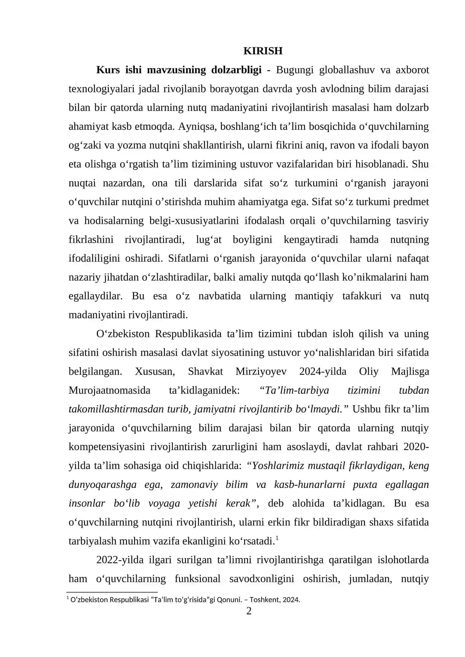 SIFAT SO'Z TURKUMINI O'RGANISH JARAYONIDA O'QUVCHILAR NUTQINI O'STIRISH 2