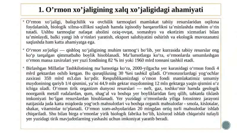 O‘RMON XO‘JALIGI, BALIQCHILIK VA OVCHILIK TARMOQLARI IQTISODIYOTI 2