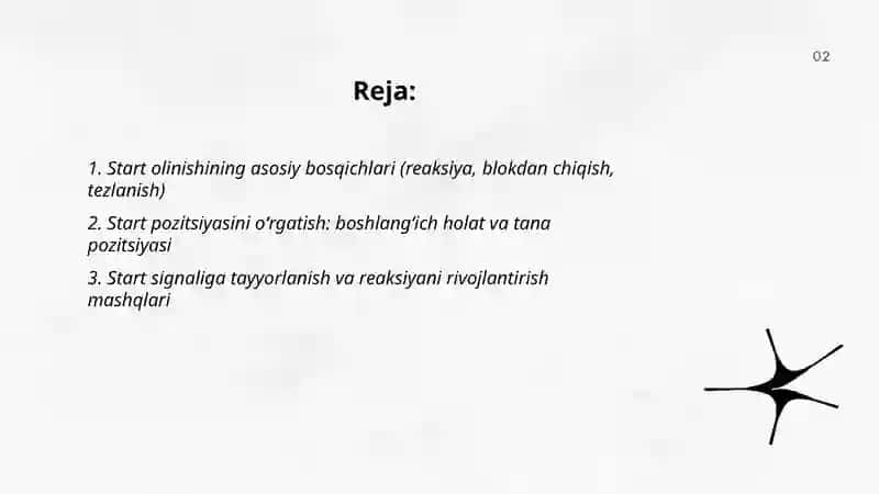 Start olish texnikasini oʻrgatish 2