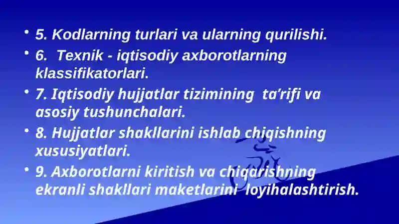 TЕXNIK-IQTISODIYAXBOROTLARKLASSIFIKATORLARIVA IQTISODIY HUJJATLAR TIZIMINI LOYIHALASHTIRISH 2