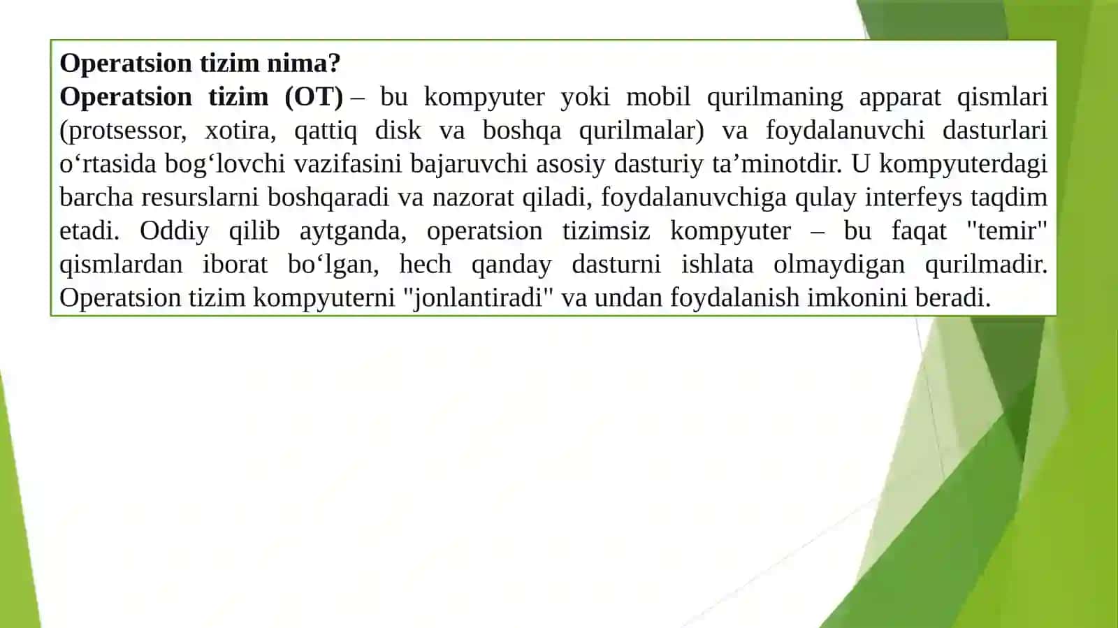 OPERATSION TIZIMLAR HAQIDA MA'LUMOT 2