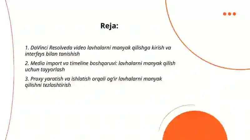 DaVinchi Resolve dasturida video lavhalarni manyak qilish 2
