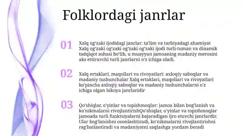 Xalq og‘zaki ijodidagi janrlar 2