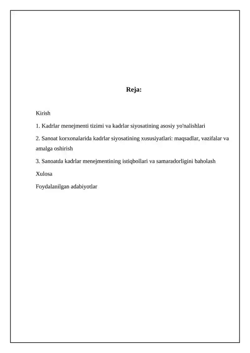 Kadrlar menejmenti tizimi va kadrlar siyosatining asosiy yo'nalishlari 2