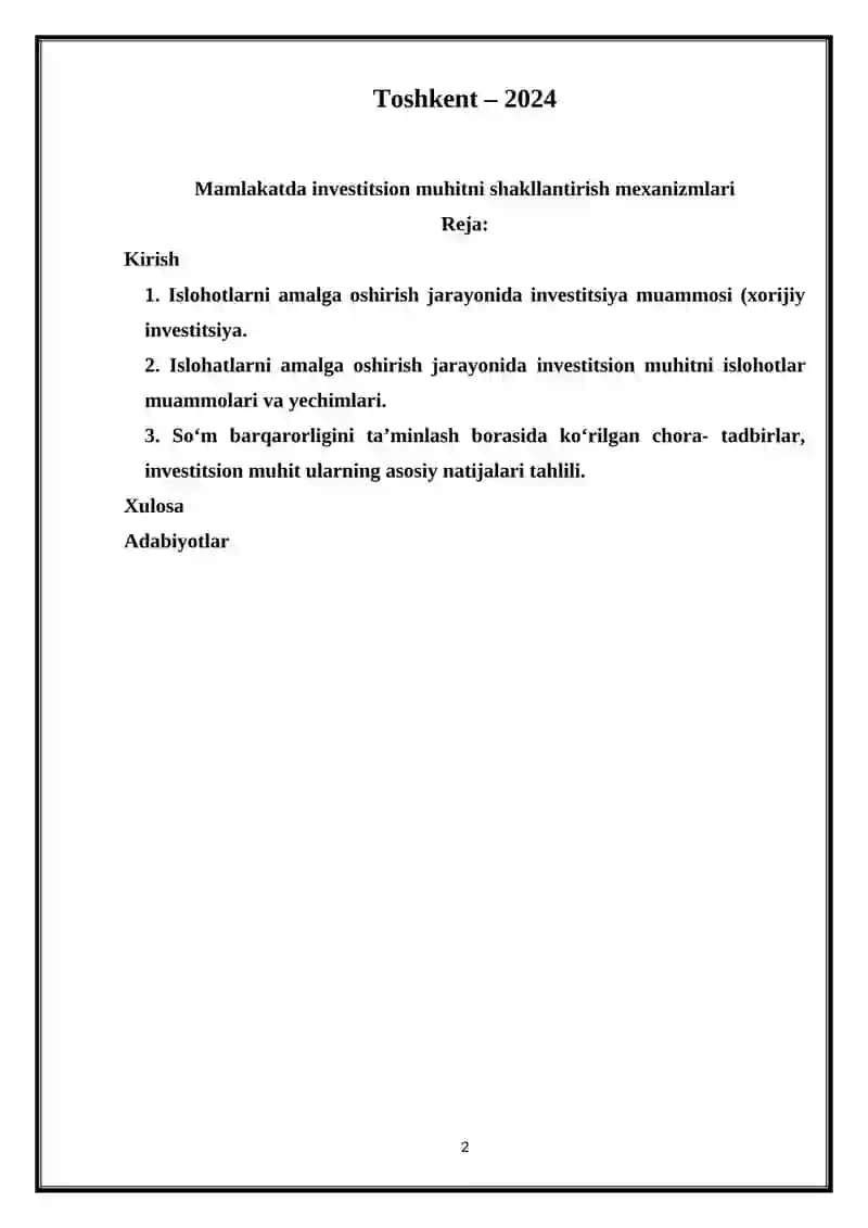 Mamlakatda investitsion muhitni shakllantirish mexanizmlari 2