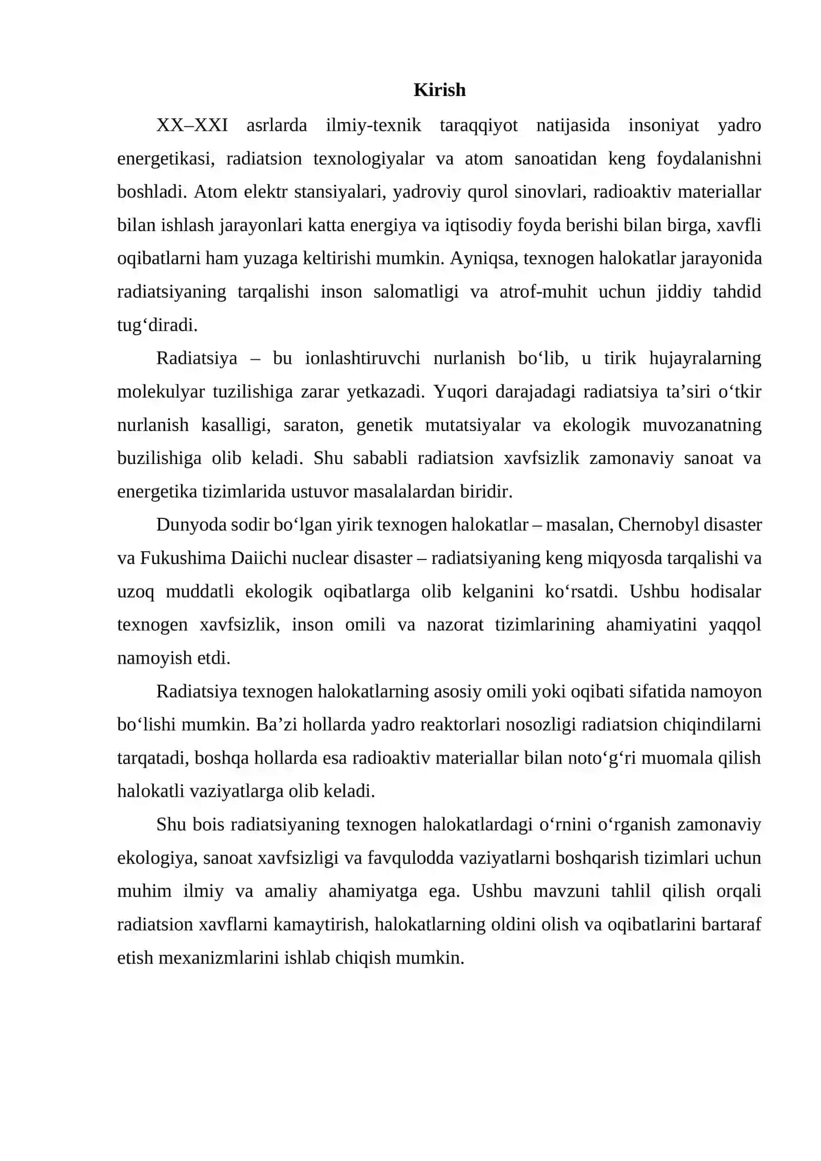 Radiatsiyaning O'rni DUNYODAGI TEXNOGEN HALOKATLARNING KELIB CHIQISHIDA 2