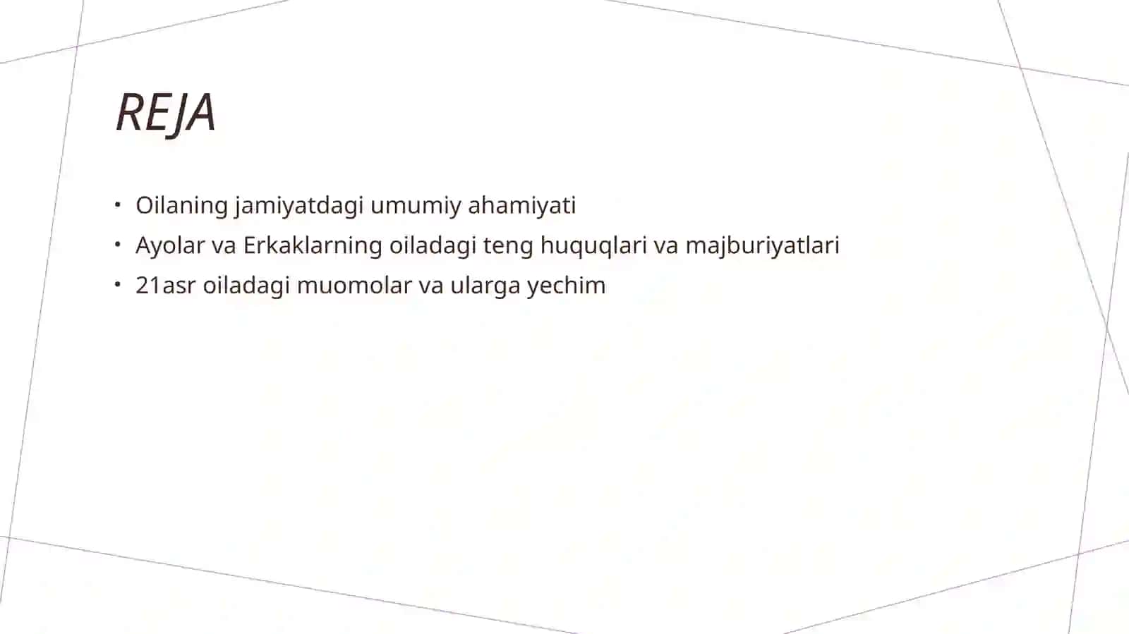 Oilaning jamiyat taraqiyotida tutgan oʻrni 21asr oilasi 2