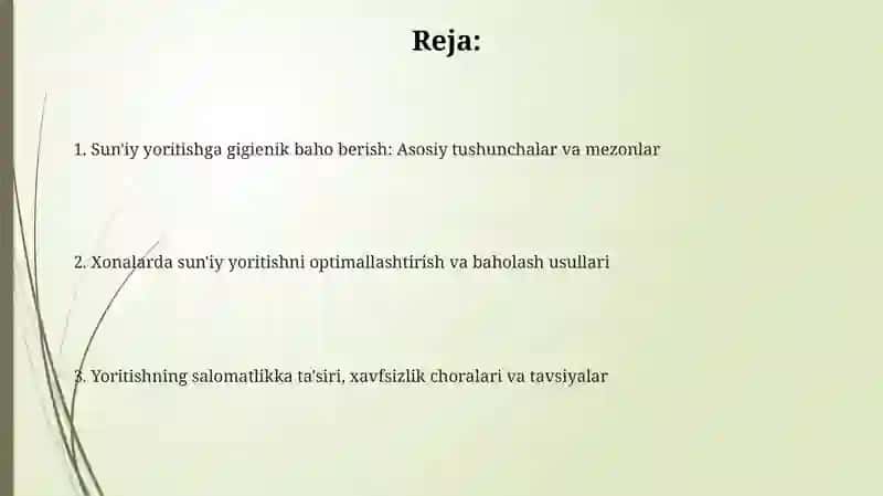 Sun'iy yoritishga gigienik baho berish 2