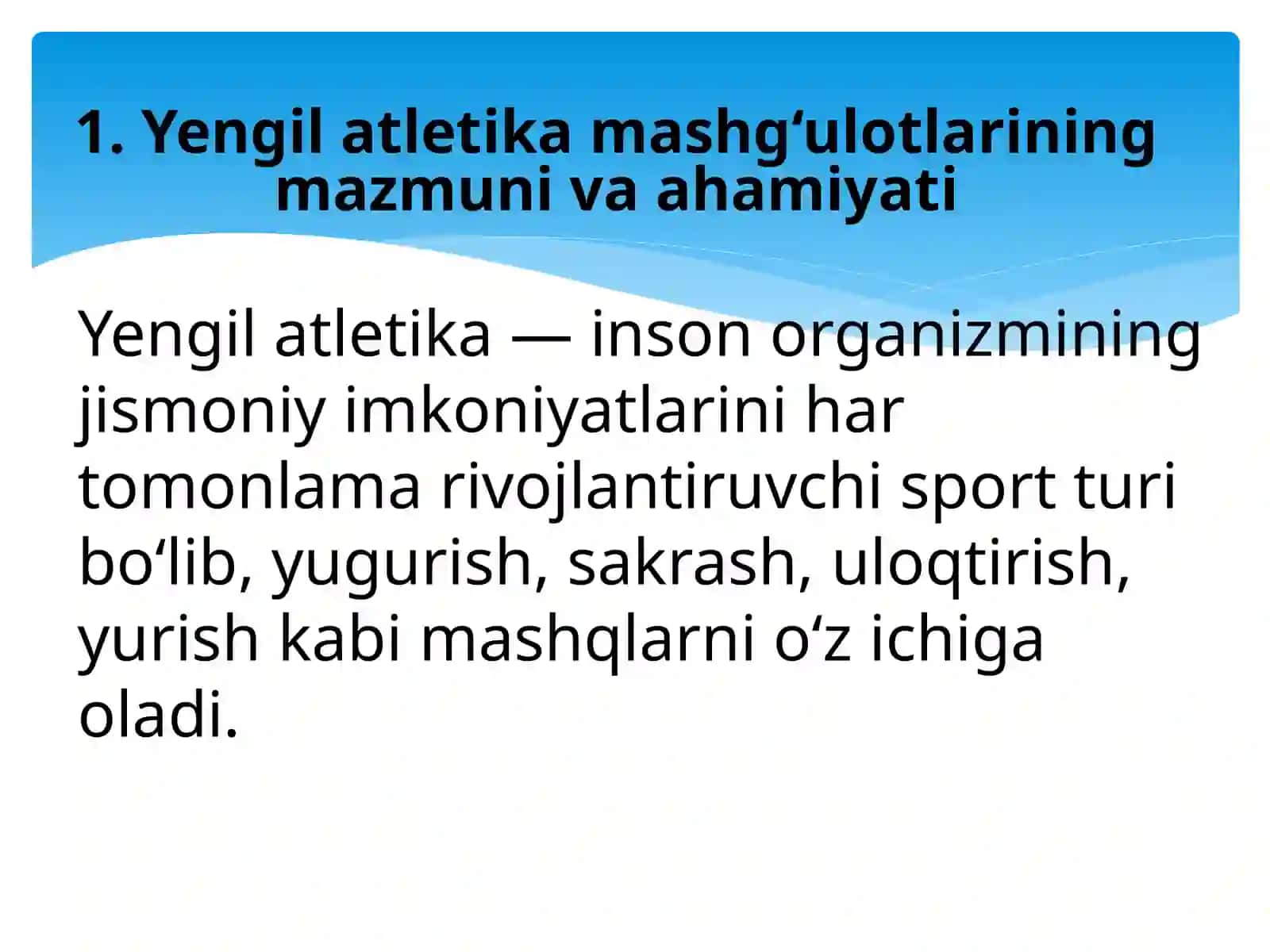 Yengil atletika sport jihozlarida mashqlar bajarish bo'yicha mahoratini oshirish 2