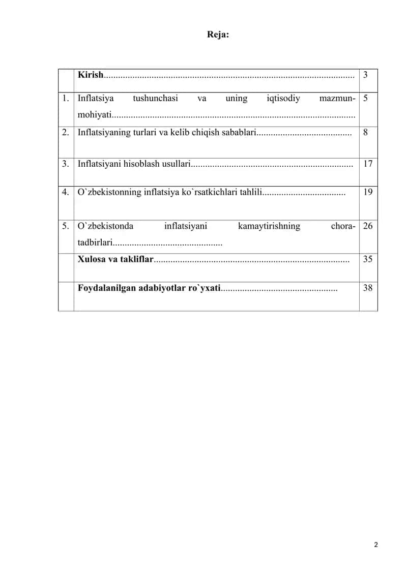 Mavzu: O`zbekiston Respublikasidagi inflatsion jarayonlarning xususiyatlari va davlatning inflatsiyaga qarshi siyosati vositalari 2
