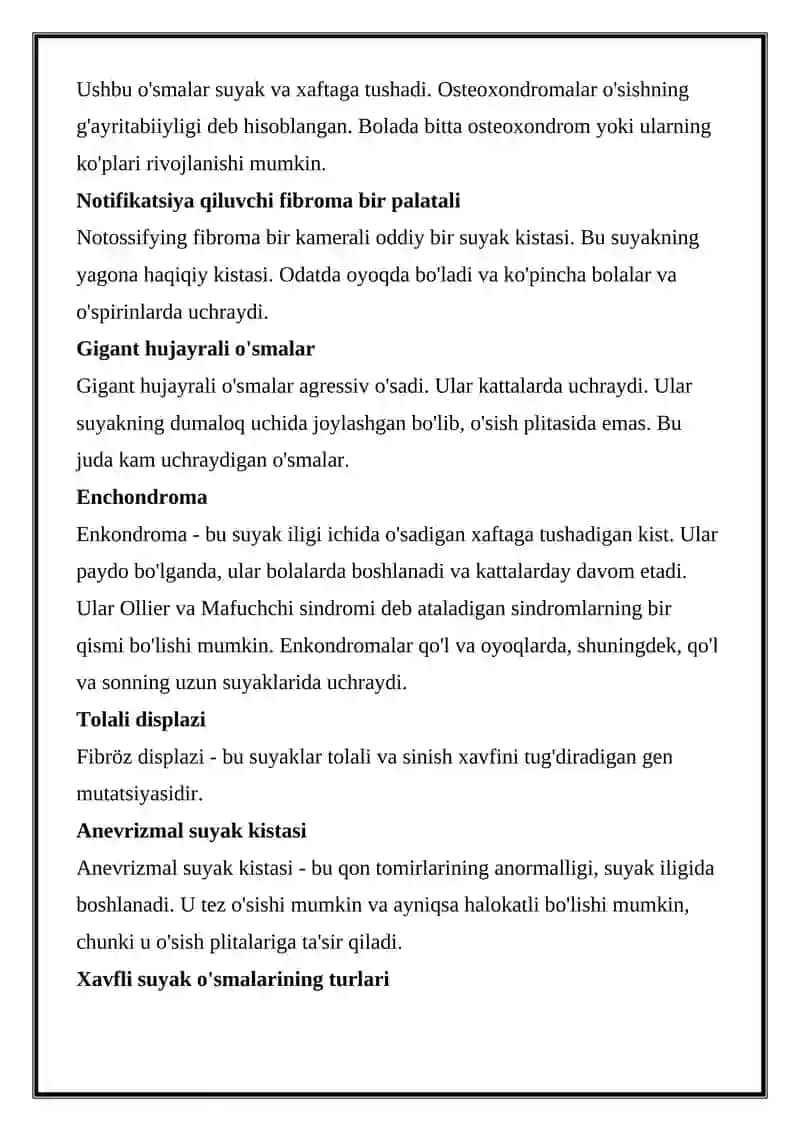 Suyaklarning havfli o'smlari 2