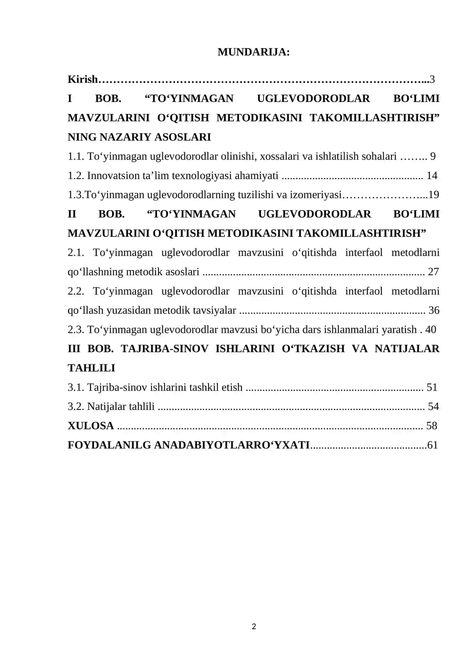 MAKTAB KIMYO KURSIDA TO‘YINMAGAN UGLEVODORODLAR MAVZUSINI O‘QITISHNI TAKOMILLASHTIRISH 2