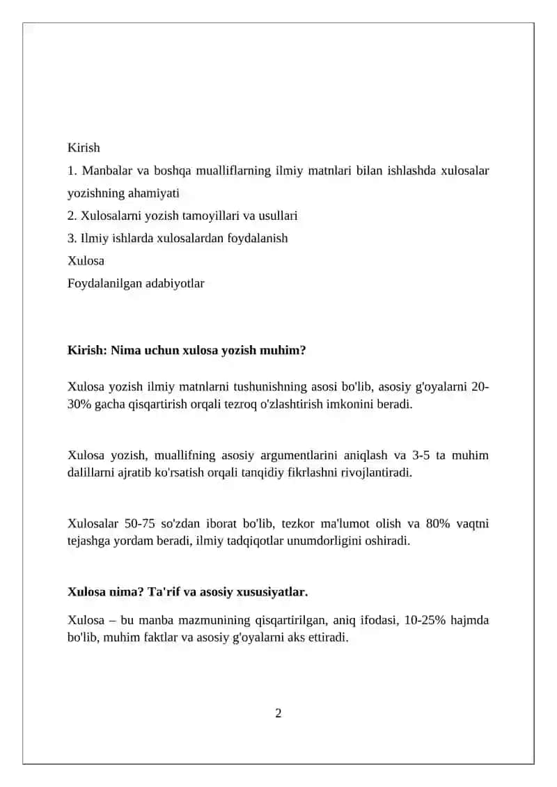 Xulosa yozish tamoyillari 2