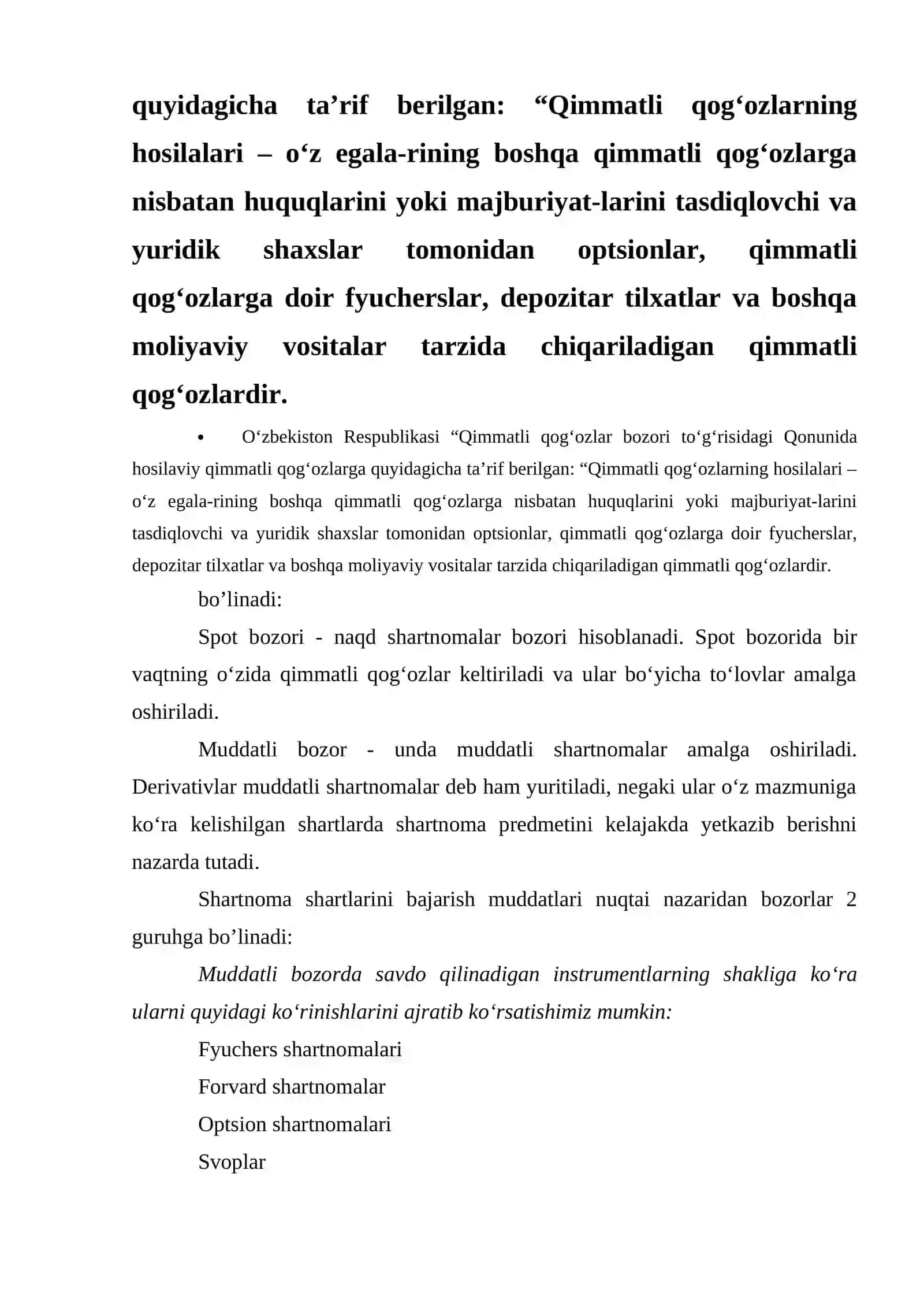Hosilaviy qimmatli qog'ozlar (derivativlar) 2