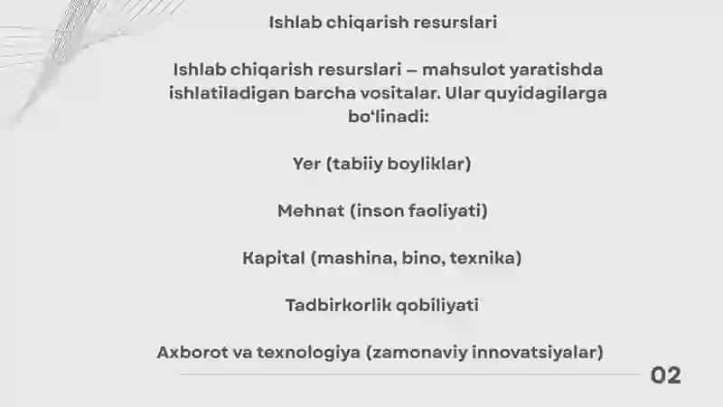 Ishlab chiqarish resurslari 2