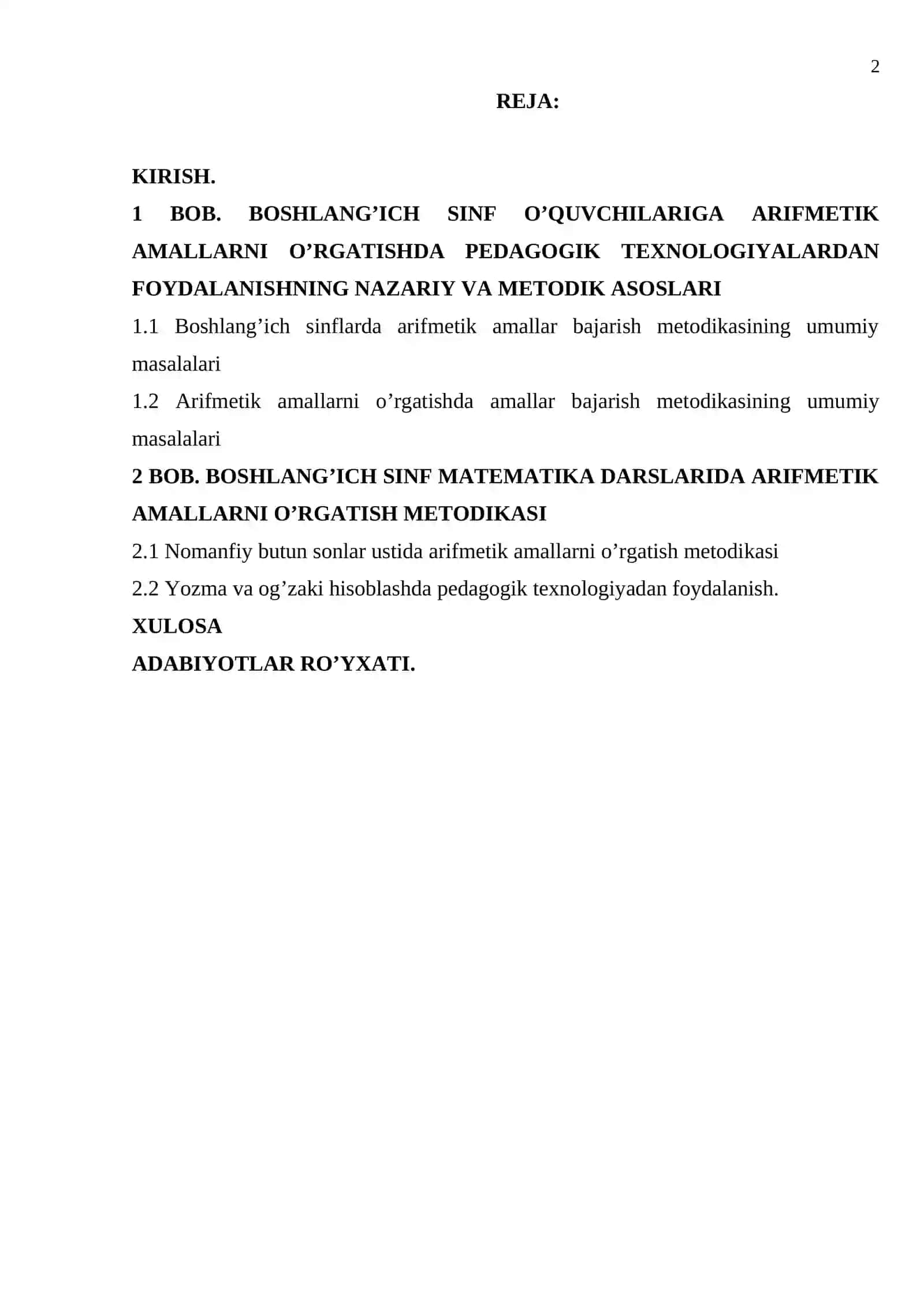 Arifmetik amallarni o'rgatish metodikasi 2