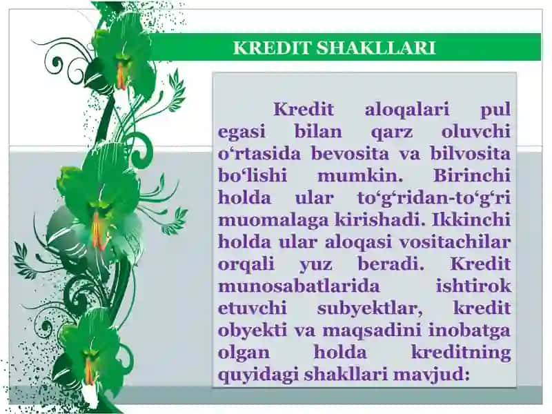 Kreditning turlari va shakllari 2