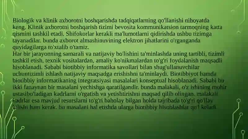 tibbiyotni raqamlashtirish. zamonaviy axborat texnologiyalarining tibbiyotda qollanilishi 2