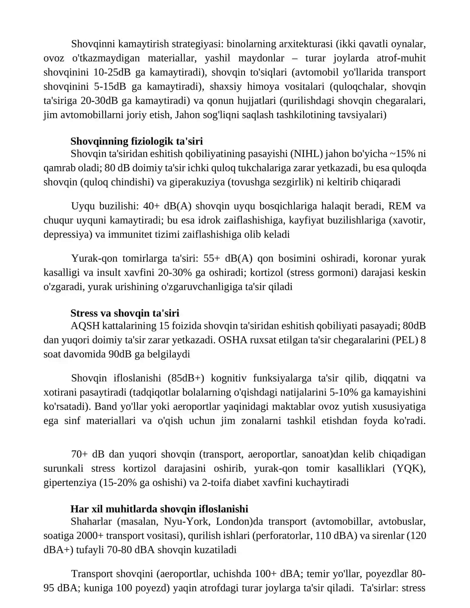 Inson organizmiga shovqinning ta’siri va uni kamaytirish vositalari 2