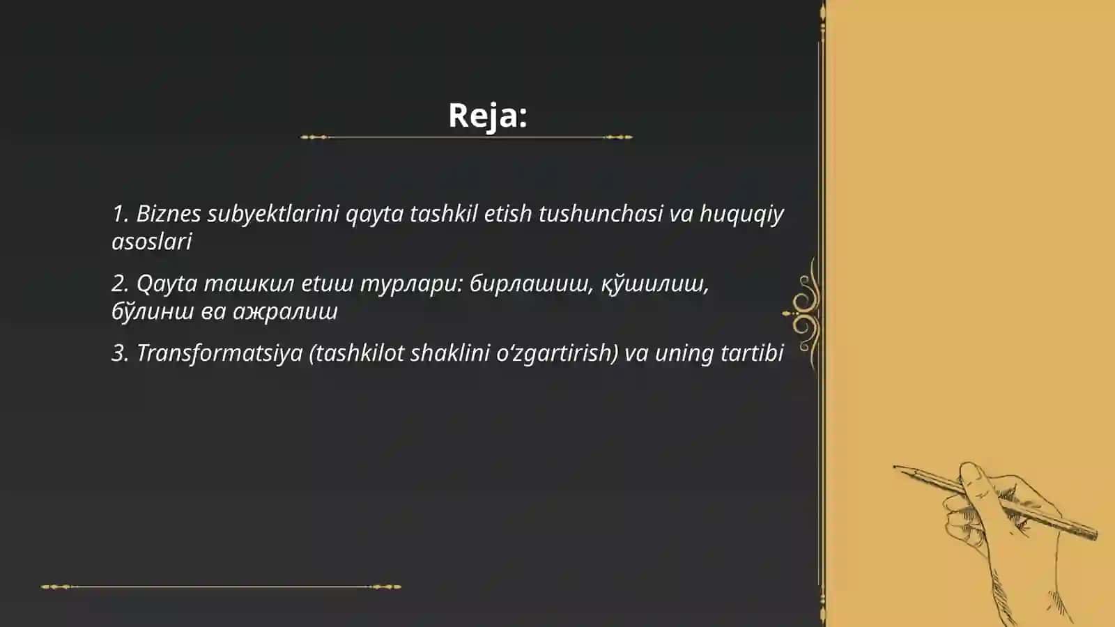 Biznes subyektlarini qayta tashkil etish va tugatish 2