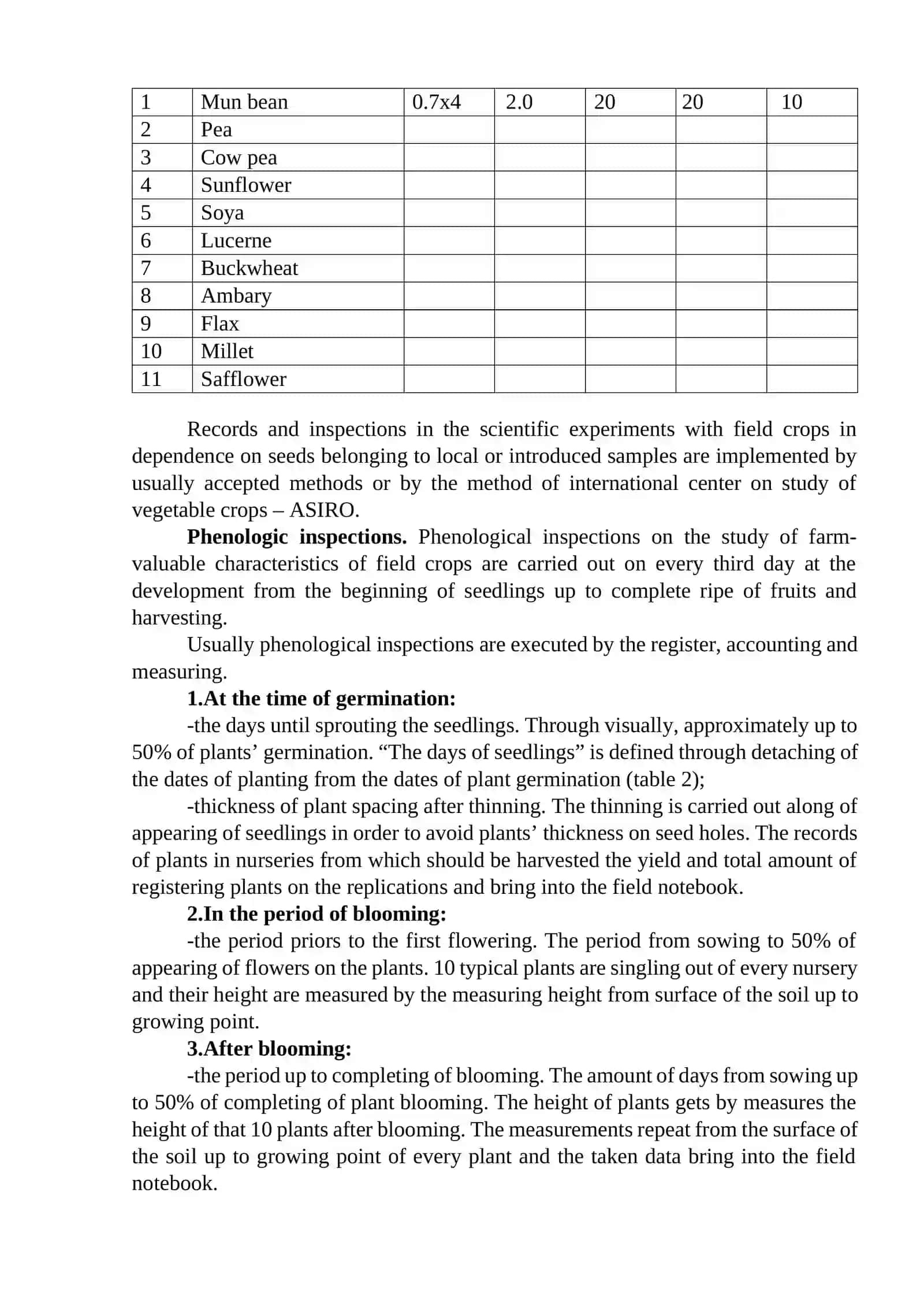 Order of phenological observation of mung bean (on the manual) 2