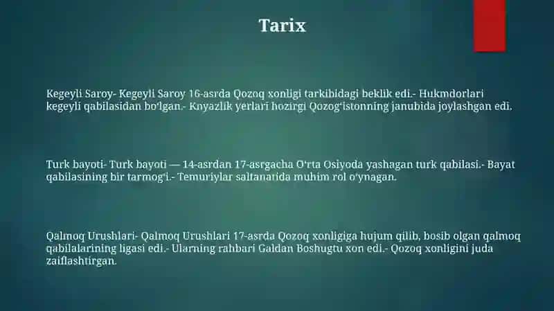 Kegeyli Saroy Turk Bayot Qalmoq Uruģlari 2