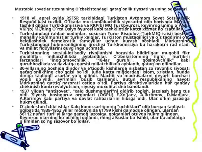 Mustabid sovеtlar tuzumining O`zbеkistondagi qatag`onlik siyosati va uning oqibatlari 2
