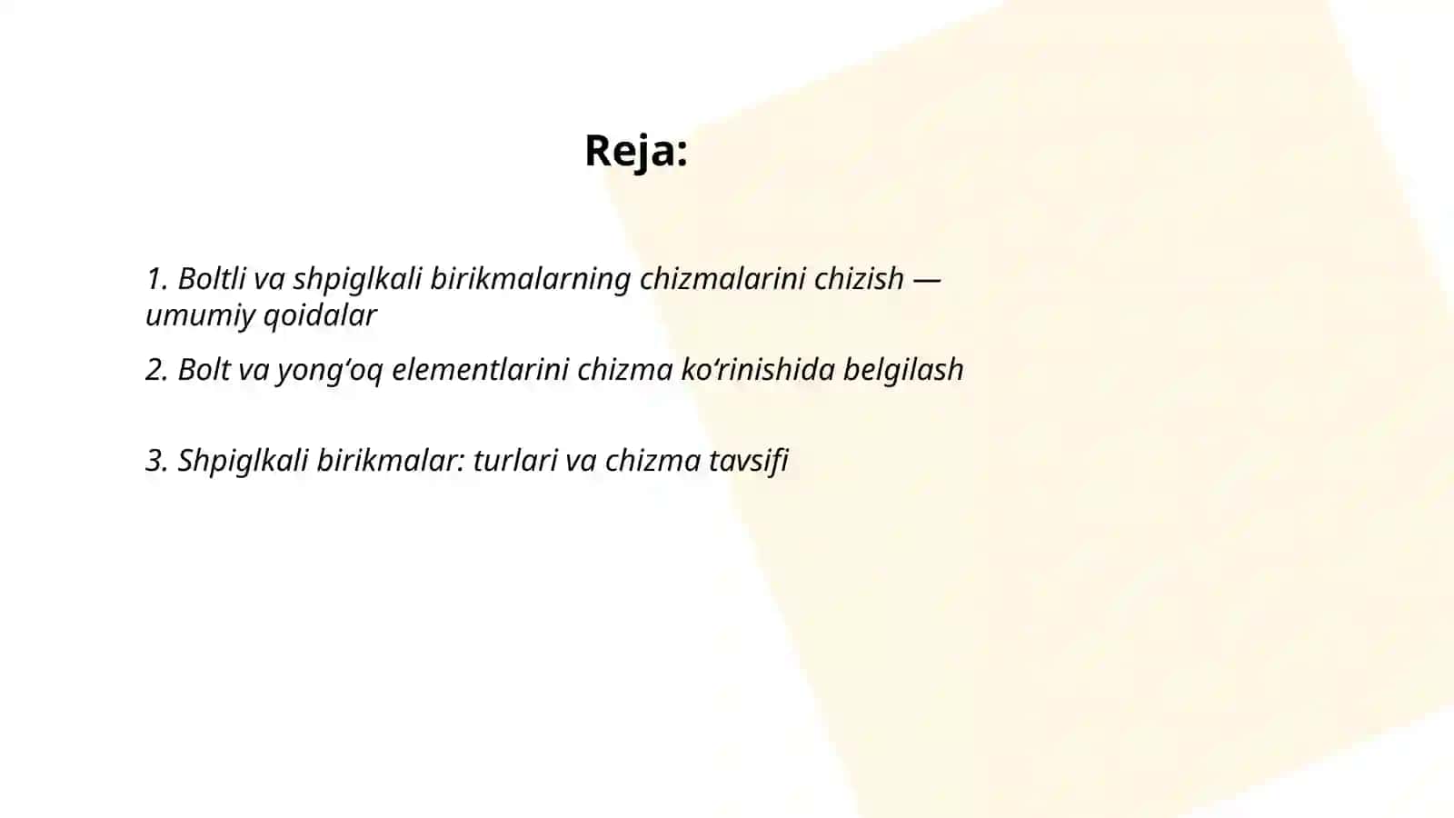 Boltli va shpiglkali birikmalarning chizmalarini chizish 2