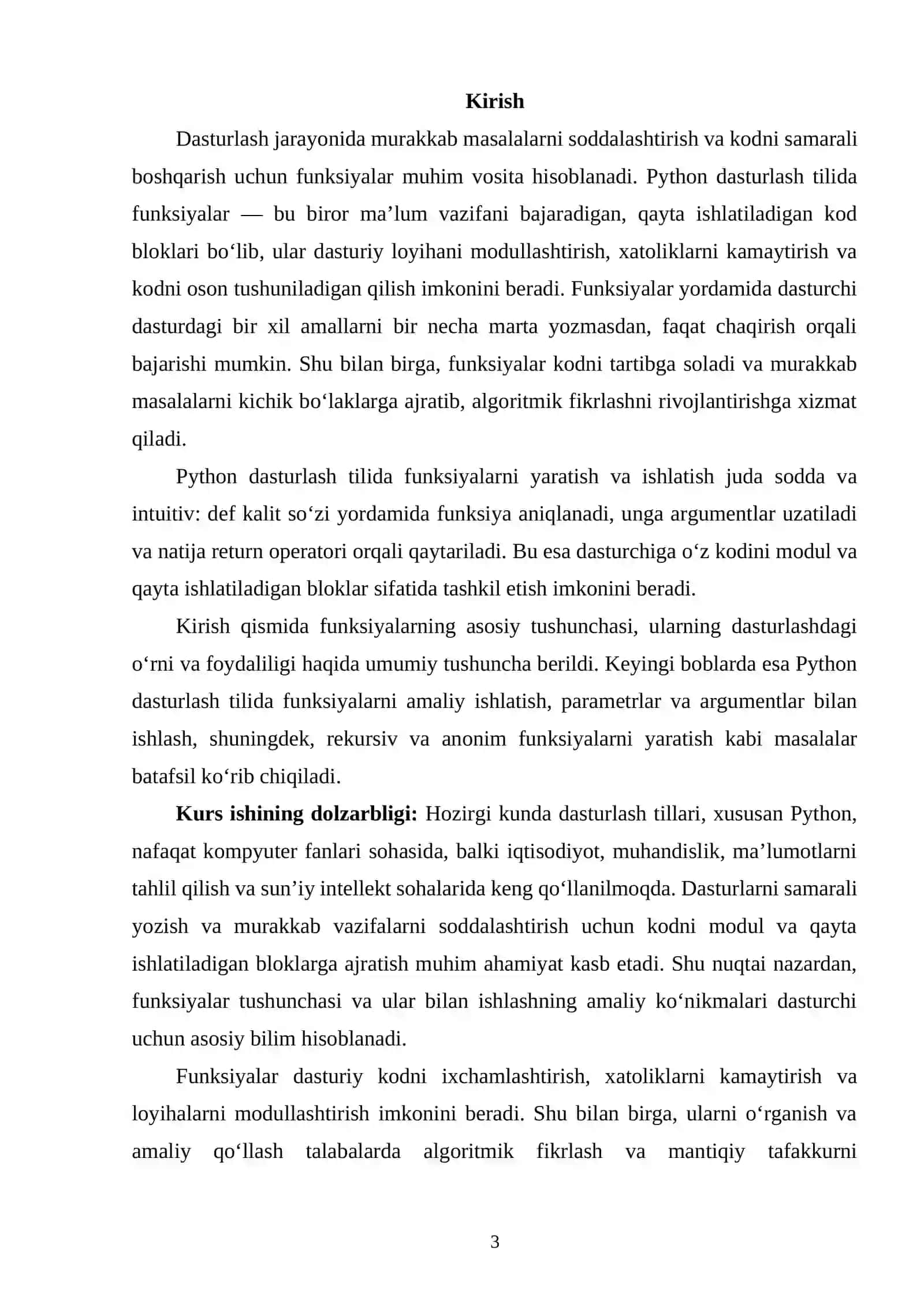 PYTHONDA FUNKSIYA TUSHUNCHASI VA ULAR BILAN ISHLASH 2