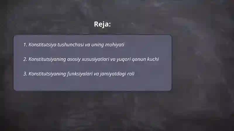 Konstitutsiyaga o'zgartirish kiritish tartibi. Konstitutsiya tushunchasi. 2