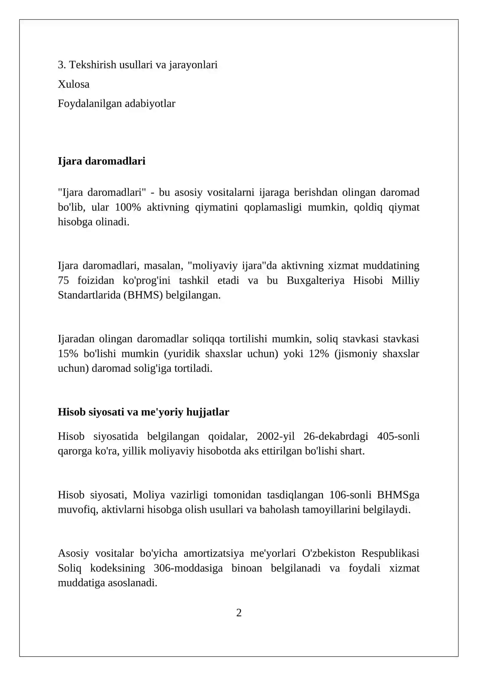 Nomoddiy aktivlar kirimni hisobi to'g'riligini tekshirish 2