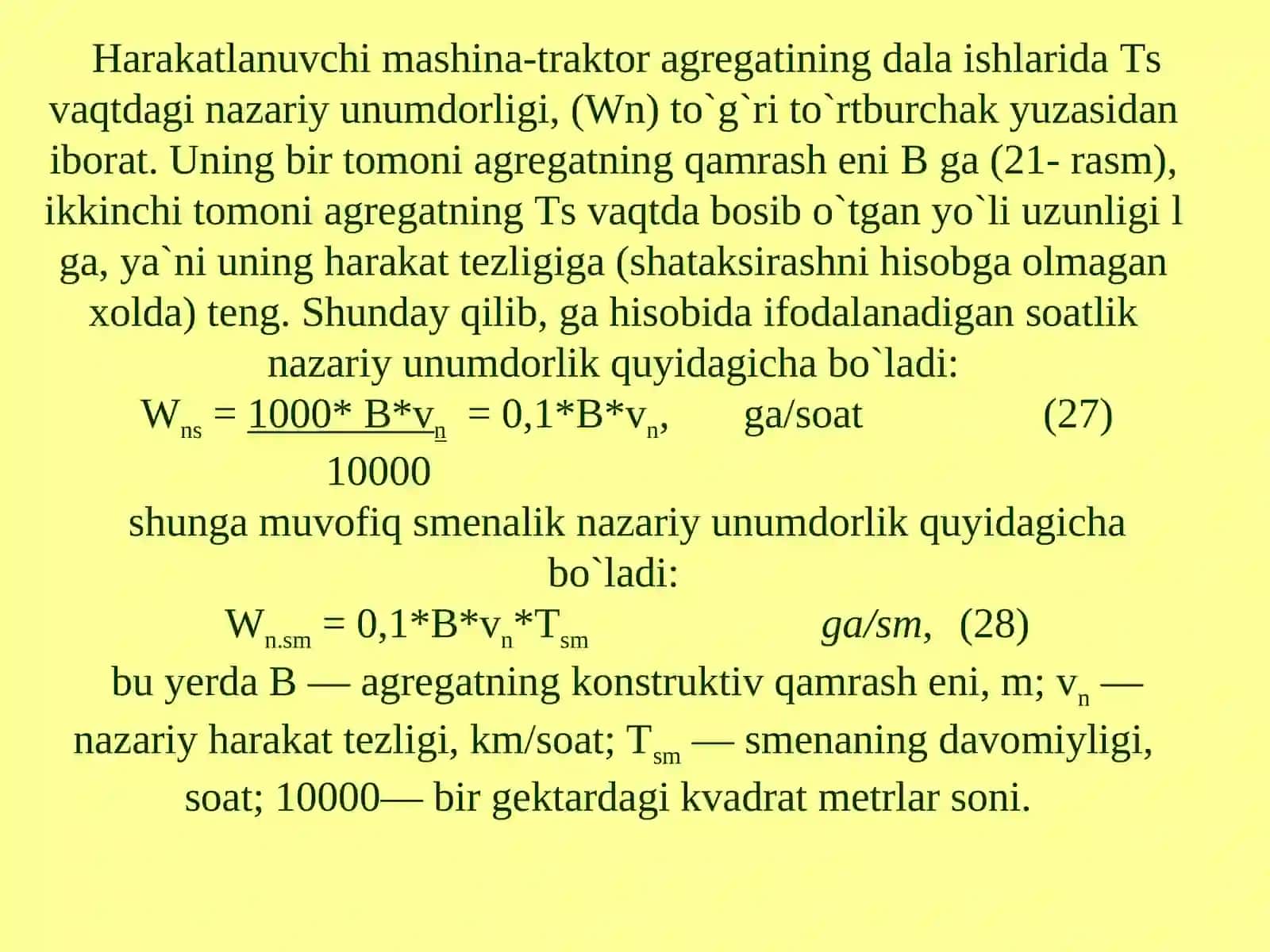 Mashina-traktor agregatlarining unumdorligi va uni oshirish yo’llari. Foydalanish sarf-harajatlari va ularni kamaytirish yo’llari. Qishloq xo’jaligidagi transport ishlari 2