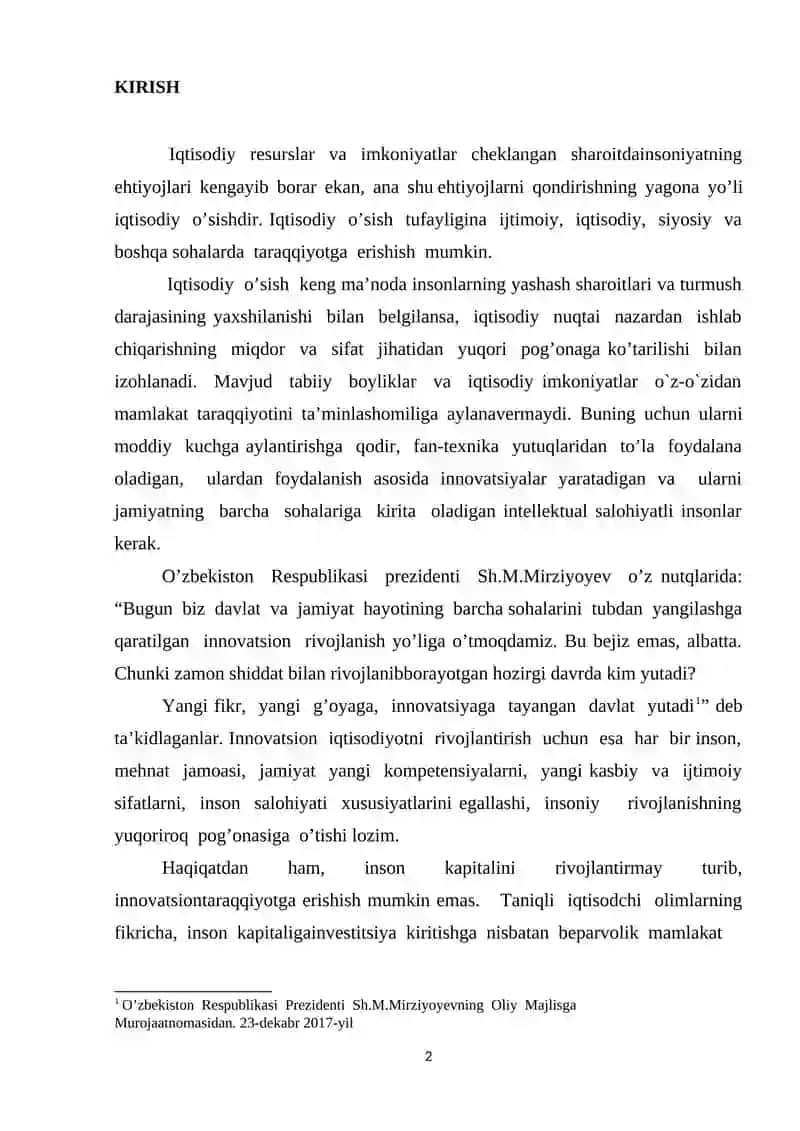Iqtisodiy o’sish sharoitida intelektual salohiyatni rivojlantirish istiqbollari 2