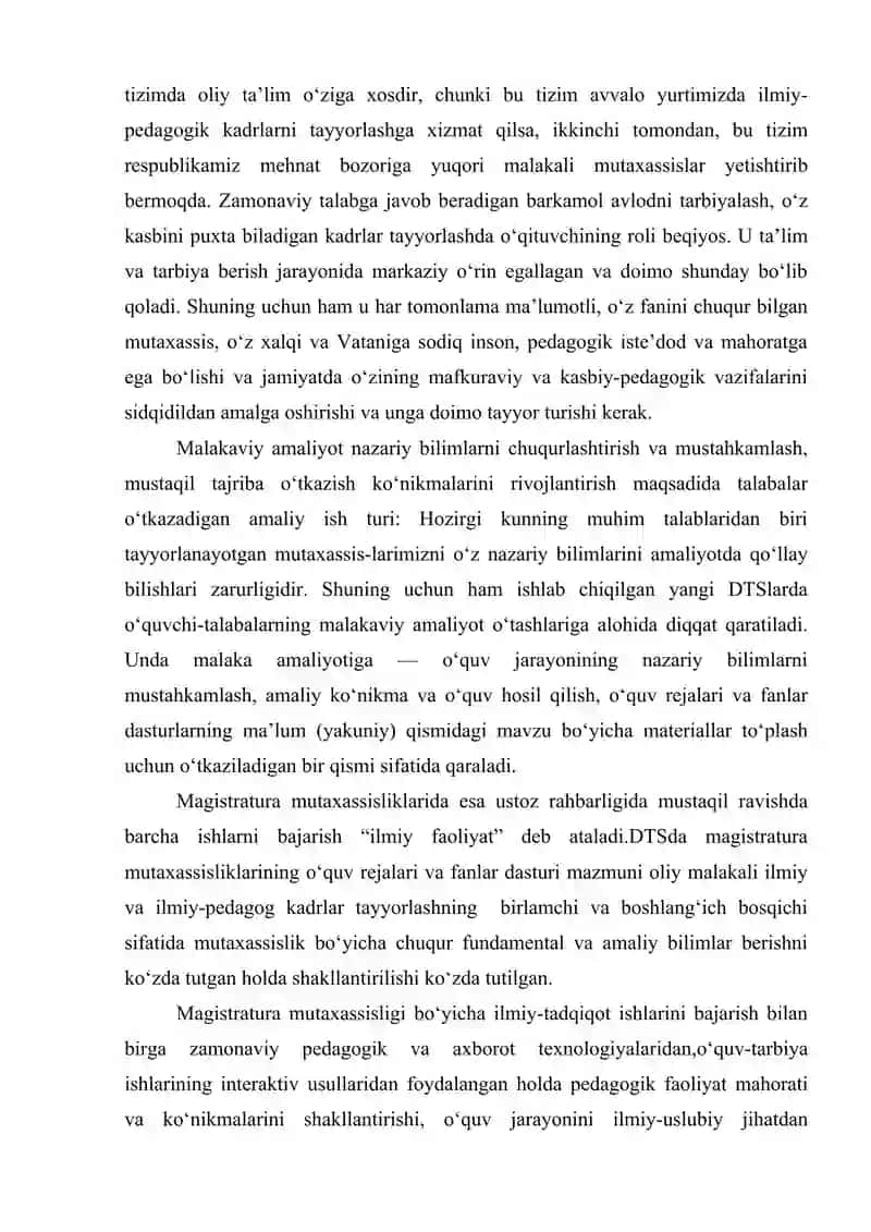 Maxsus fanlar bo’yicha o’quv mashg’ulotlarini loyihalashtirish va rejalashtirish asoslari 2