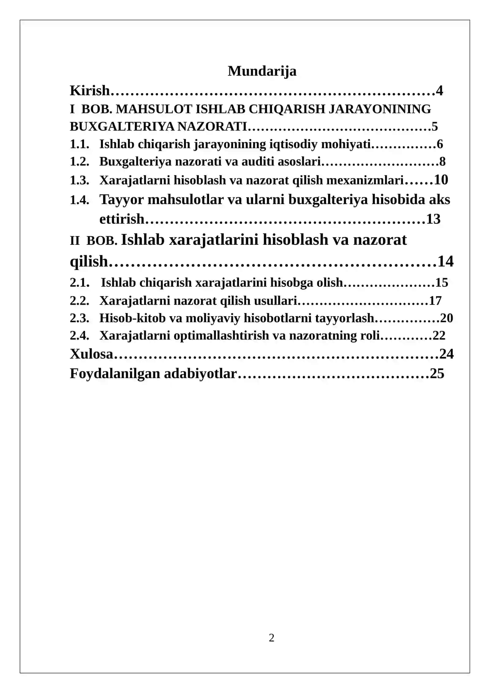 MAHSULOT ISHLAB CHIQARISH VA SOTISH JARAYONINING BUXGALTERIYA NAZORATI VA AUDIT 2