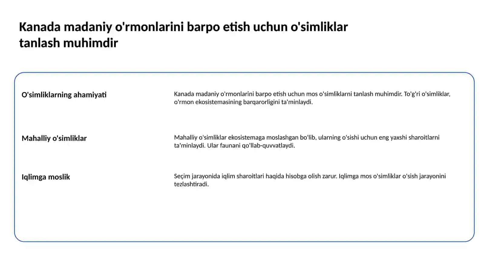 Kanada madaniy o'rmonlarini barpo etish uchun o'simliklar tanlash muhimdir 2
