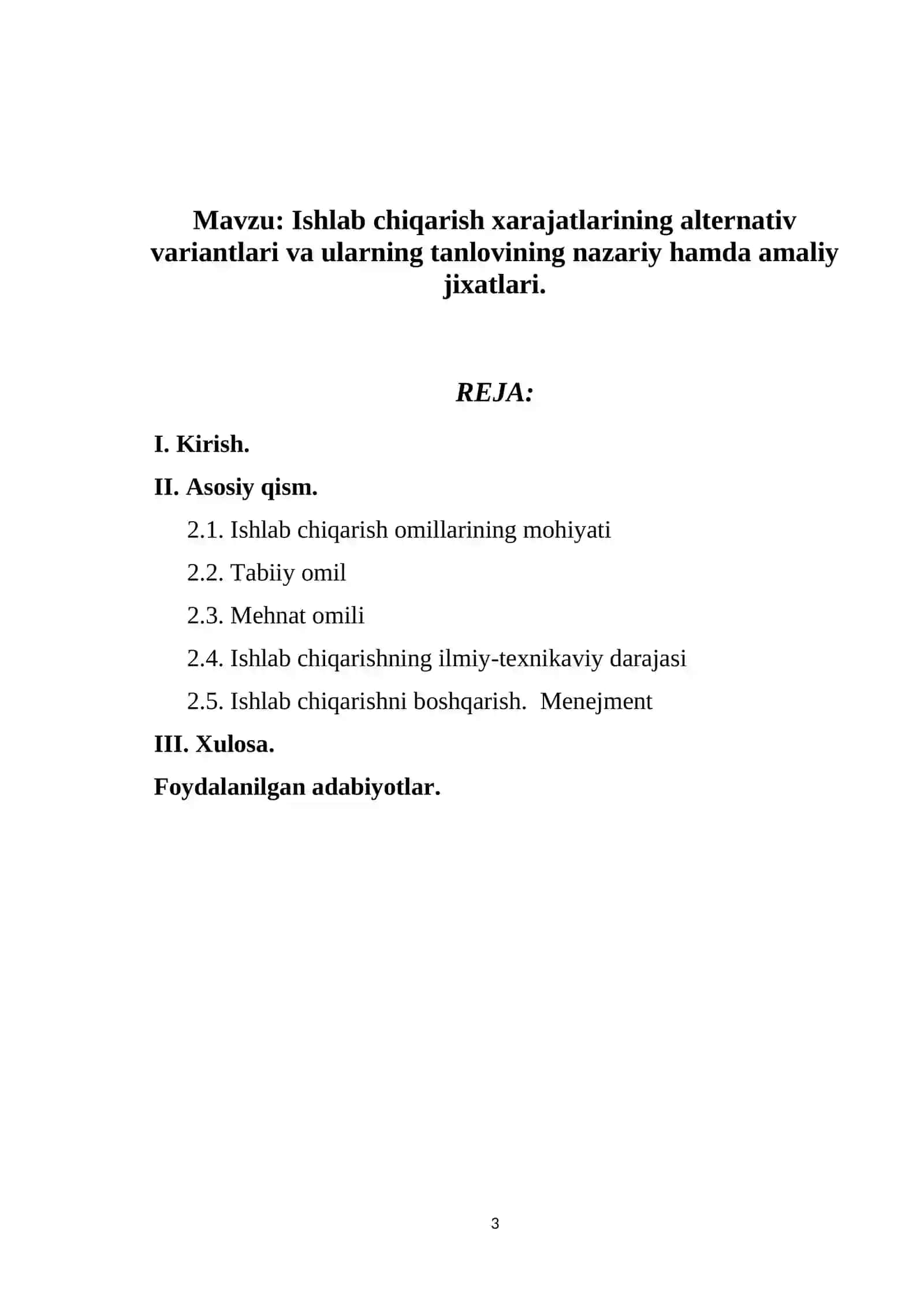 Ishlab chiqarish xarajatlarining alternativ variantlari 2